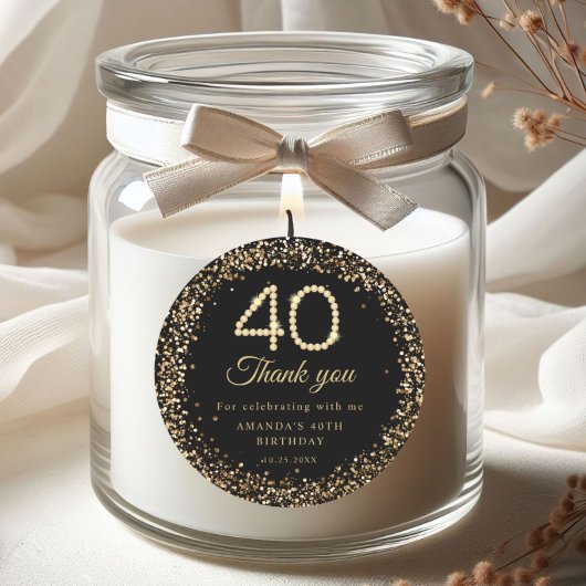 Gold Diamonds 40th Birthday Thank you Sticker