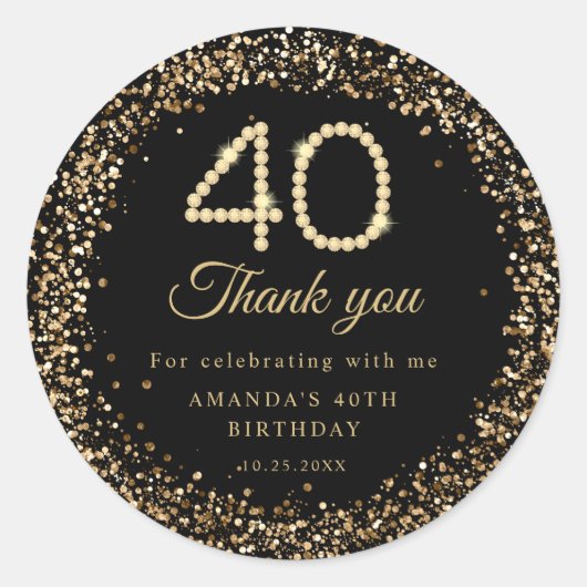 Gold Diamonds 40th Birthday Thank you Sticker (Vorderseite)