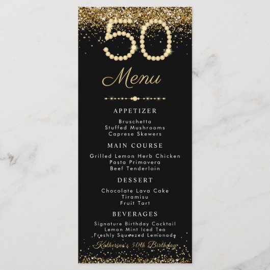 Gold Diamonds 50th Birthday Dinner Flat Menu Menükarte (Vorderseite)