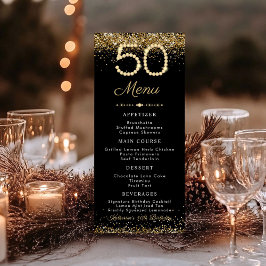 Gold Diamonds 50th Birthday Dinner Flat Menu Menükarte