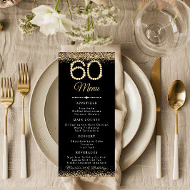 Gold Diamonds 60th Birthday Dinner Flat Menu Menükarte
