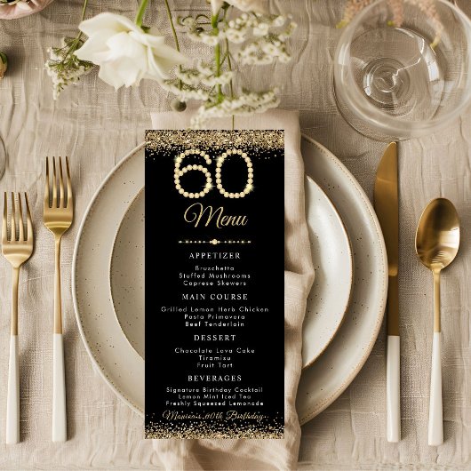 Gold Diamonds 60th Birthday Dinner Flat Menu Menükarte