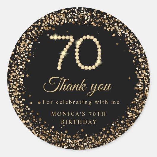 Gold Diamonds 70th Birthday Thank you Sticker (Vorderseite)