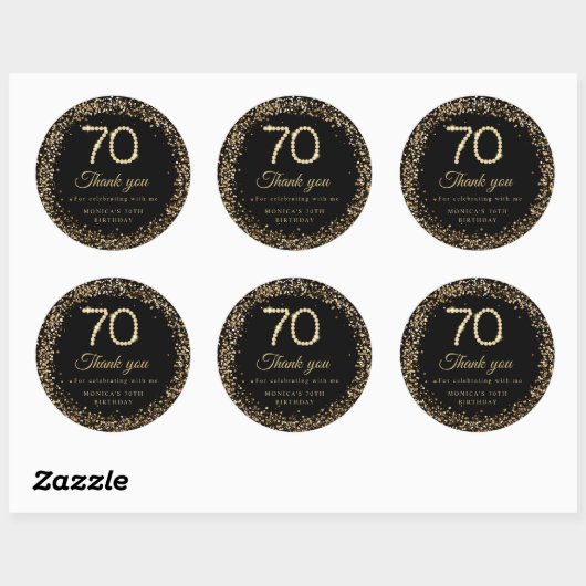 Gold Diamonds 70th Birthday Thank you Sticker (Blatt)