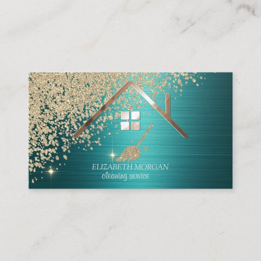 Gold Diamonds Broom House Green Metallic Visitenkarte (Vorderseite)