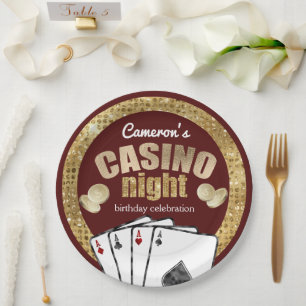 Gold Diamonds Burgundi Casino Night Party Pappteller