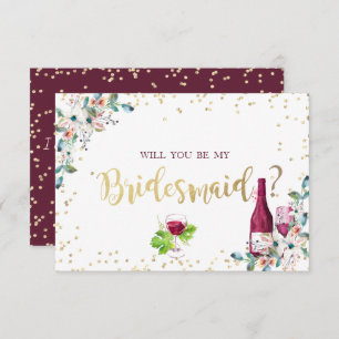 Gold Diamonds Burgundy Blume Bridesmaid Card Einladung