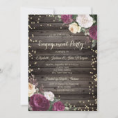 Gold Diamonds Burgundy Blume Wood Einladung (Vorderseite)