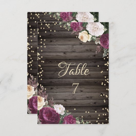 Gold Diamonds Burgundy Blume Wood Einladung (Vorne/Hinten)