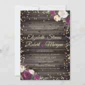 Gold Diamonds Burgundy Blume Wood Einladung (Vorderseite)