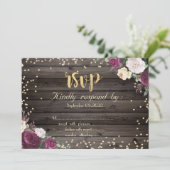 Gold Diamonds Burgundy Blume Wood Einladung (Stehend Vorderseite)