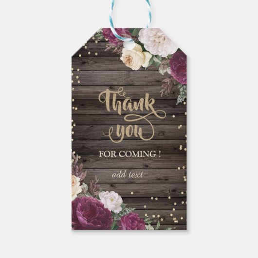 Gold Diamonds Burgundy Blume Wood Geschenkanhänger (Vorderseite)