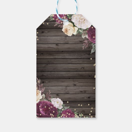 Gold Diamonds Burgundy Blume Wood Geschenkanhänger (Rückseite)