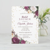 Gold Diamonds Burgundy Brautparty Einladung (Stehend Vorderseite)