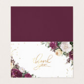 Gold Diamonds Burgundy Floral Danke Karte (Außenseite Aufgefaltet)
