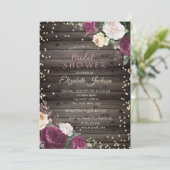 Gold Diamonds Burgundy Floral Wood Brautparty Einladung (Stehend Vorderseite)