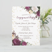 Gold Diamonds Burgundy Verlobung Einladung (Stehend Vorderseite)