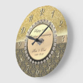 Gold Diamonds Damask 25. Hochzeitstag Große Wanduhr (Winkel)