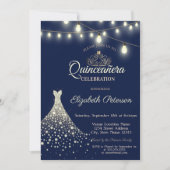 Gold Diamonds Dress Quinceañera Einladung (Vorderseite)
