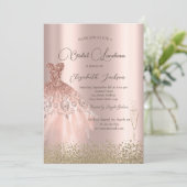 Gold Diamonds Dress Rose Gold Bridal Mittagessen Einladung (Stehend Vorderseite)