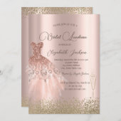 Gold Diamonds Dress Rose Gold Bridal Mittagessen Einladung (Vorne/Hinten)