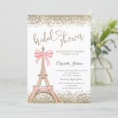 Gold Diamonds Eiffel Tower Bow Bridal Shower Einladung (Stehend Vorderseite)