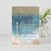 Gold Diamonds, Eiffelturm Paint Splash, Quinceaner Einladung (Stehend Vorderseite)