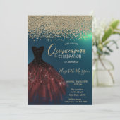 Gold Diamonds, elegantes Kleid Green Quinceanera Einladung (Stehend Vorderseite)