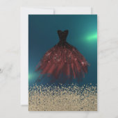 Gold Diamonds, elegantes Kleid Green Quinceanera Einladung (Rückseite)