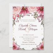 Gold Diamonds Floral Burgundy Hochzeitseinladung Einladung (Vorderseite)