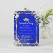 Gold Diamonds Frame Rose Butterfets Royal Blue Einladung (Stehend Vorderseite)