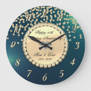 Gold Diamonds Green 25. Hochzeitstag Große Wanduhr