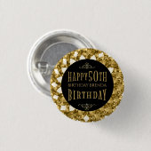 Gold Diamonds Happy 50. Geburtstagstext Button (Vorne & Hinten)