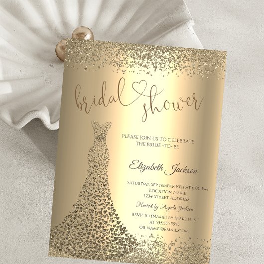 Gold Diamonds Heart Dress Bridal Shower  Einladung