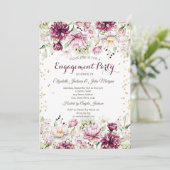 Gold Diamonds Pink Blume Verlobung Einladung (Stehend Vorderseite)