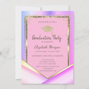 Gold Diamonds Pink Violet Abschluss Einladung