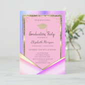 Gold Diamonds Pink Violet Abschluss Einladung (Stehend Vorderseite)