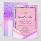 Gold Diamonds Pink Violet Abschluss Einladung (Vorne/Hinten)