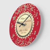 Gold Diamonds Red 25th Wedding Anniversary Große Wanduhr (Winkel)