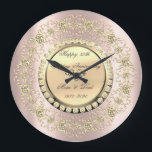 Gold Diamonds Rose Gold 25th Wedding Anniversary Große Wanduhr<br><div class="desc">Elegante Golddiamanten auf Golduntergrund der Rose.</div>