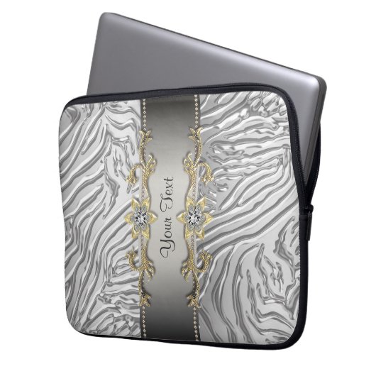 Gold Diamonds Silver Zebra Laptop Sleeve (Vorderseite Links)