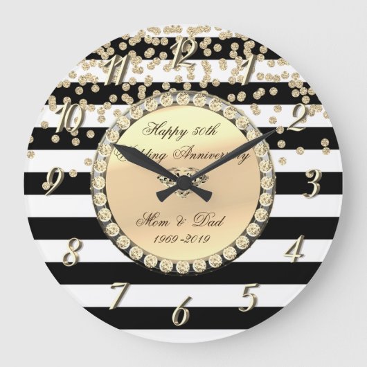 Gold Diamonds, Streifen 25. Hochzeitstag Große Wanduhr (Vorderseite)