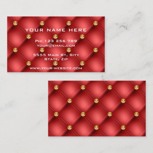 Gold Diamonds Tufted Leather Red Business Card Visitenkarte (Vorne/Hinten)