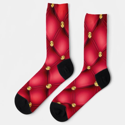 Gold Diamonds Tufted Red Leather Socks Modern Socken (Linkes Detail)