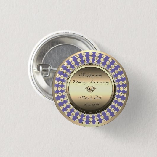 Gold Diamonds Violet 50. Hochzeitstag Button (Vorne & Hinten)