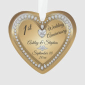 Gold Diamonds zum ersten Mal zum Hochzeitstag Ornament (Rückseite)