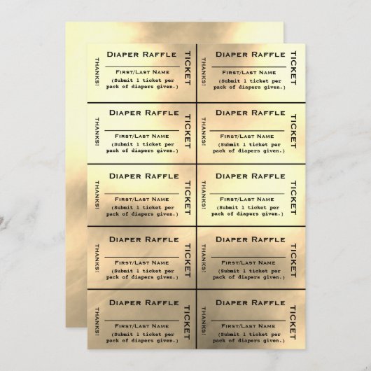 Gold Diaper Raffles Tickets Einladung (Vorne/Hinten)