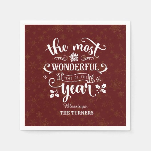 Gold Die schönste Zeit des Jahres Monogramm Serviette (Vorderseite)