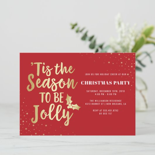 Gold 'Dies ist die Jahreszeit zu sein Jolly | Weih Einladung (Stehend Vorderseite)