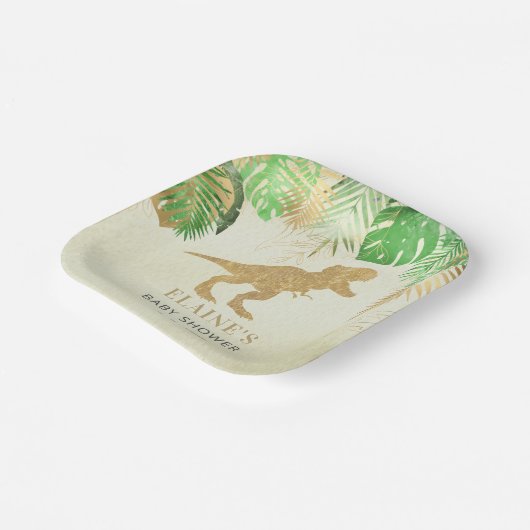 Gold Dinosaur Baby Dusche Danke Pappteller (Gewinkelt)